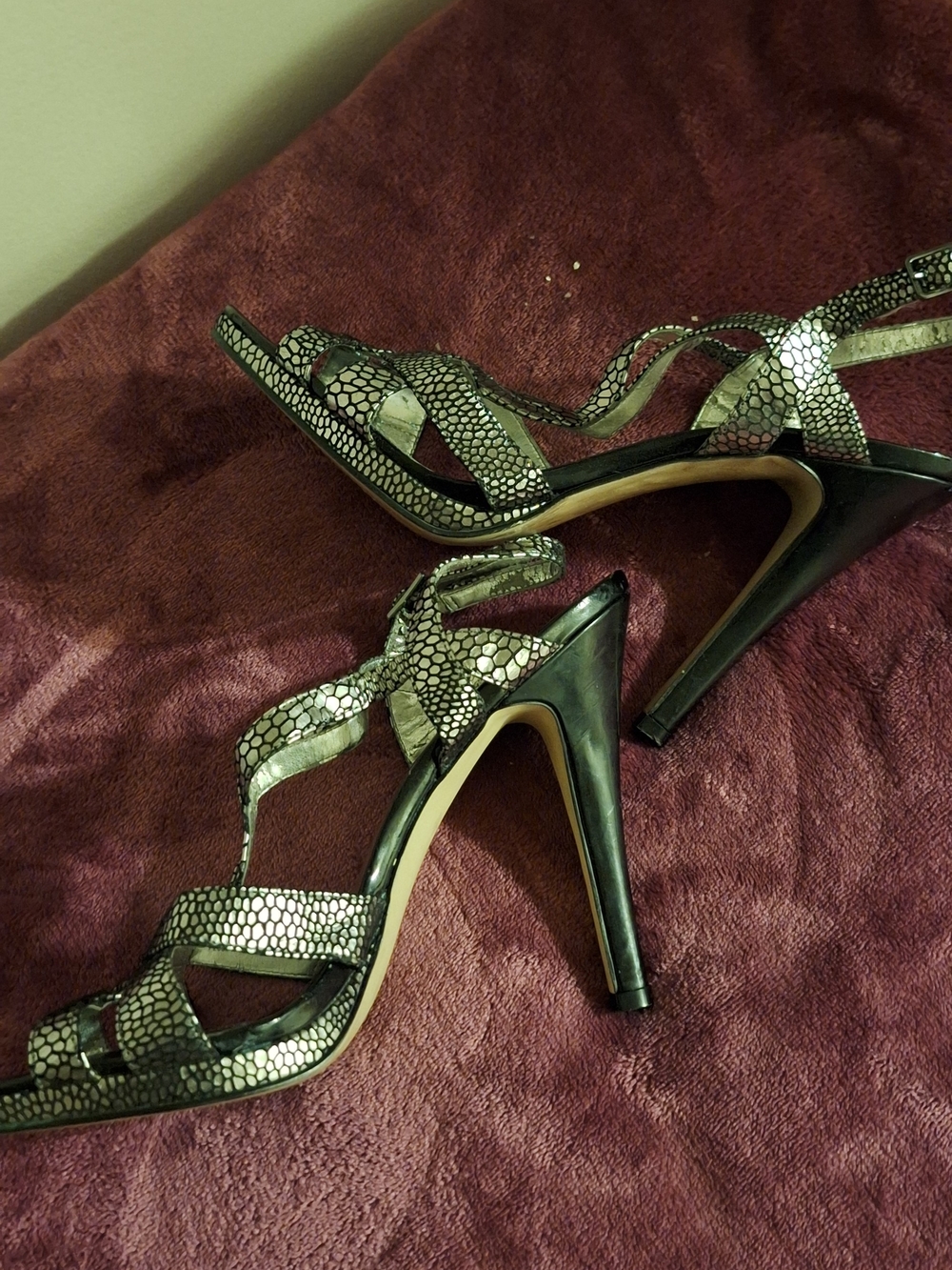 Calvin Klein Silver Snake-Print Strappy Sandals - Women's